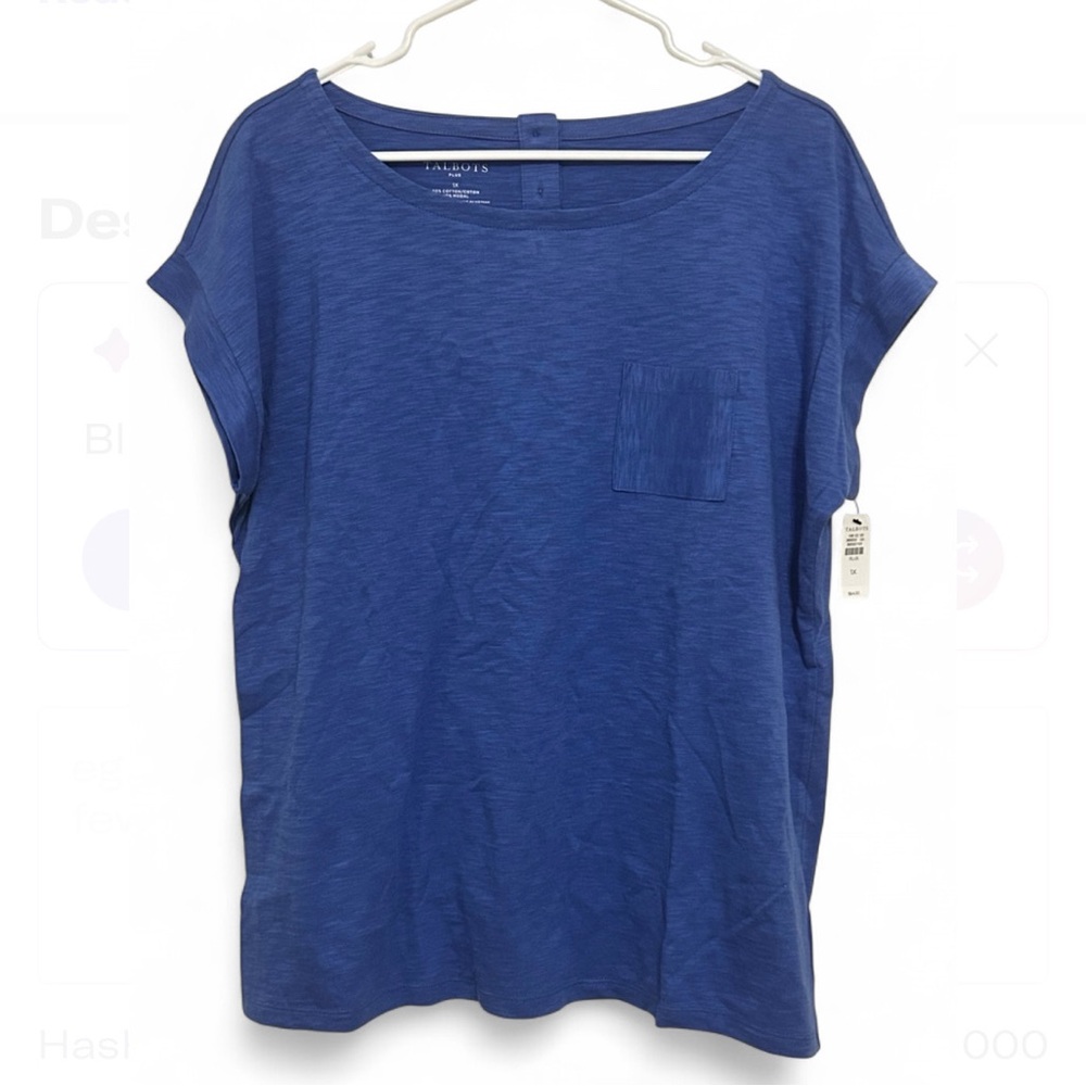 Talbots Plus 1X Blue Slub Knit Pocket Tee NWT